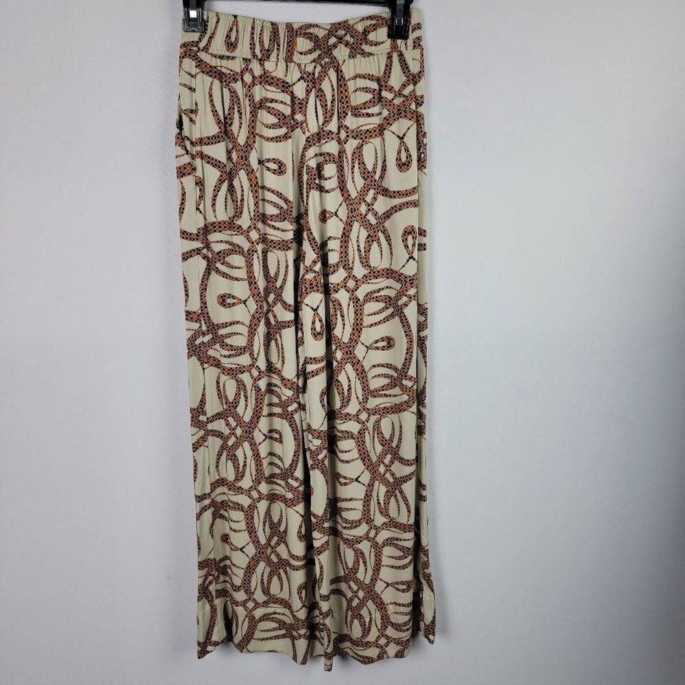 H&M X Richard Allan Snake Print Palazzo Pants Beige High Rise Women's 2 - Picture 3 of 5